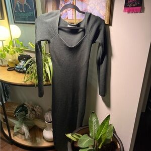 Oak & Fort Sweater Dress Womens Size XS Green Long Sleeve Swertheart Neck Ribbed